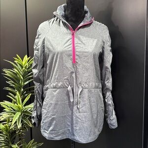 Fabletics Water Resistant Hooded Windbreaker,ruched sleeve,1/2 Zip,tie waist